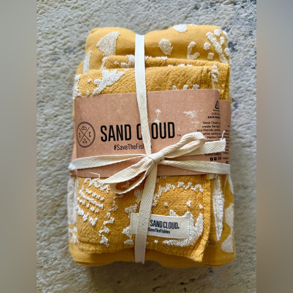 Sand Cloud Turkish Boho Bath Towel Set (4) Gold / Sunflower 100% Cotton NWT